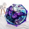 Butterfly Stained Glass Automatic Folding Umbrella  8 Ribs, Durable Iron Frame, Bright Color Pattern Compact Travel Umbrella, Suitable for O
