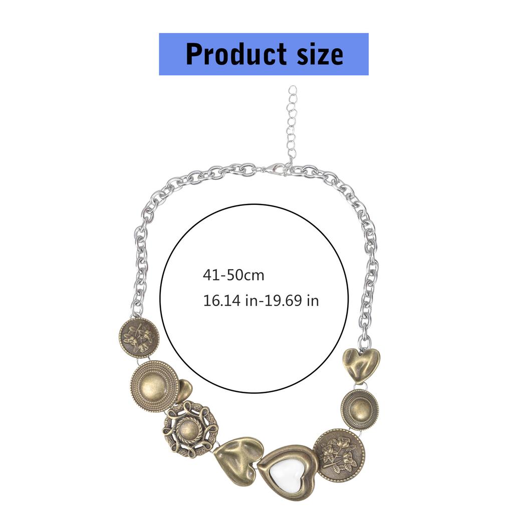 Vintage Brass Clavicle Chain Necklace for Women and Girls Punk Retro Style Brown Stone Pendant Neckchain Accessory