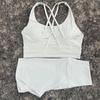 Lulu Women's Nude Yoga Short Set with Cross-Back Sports Bra