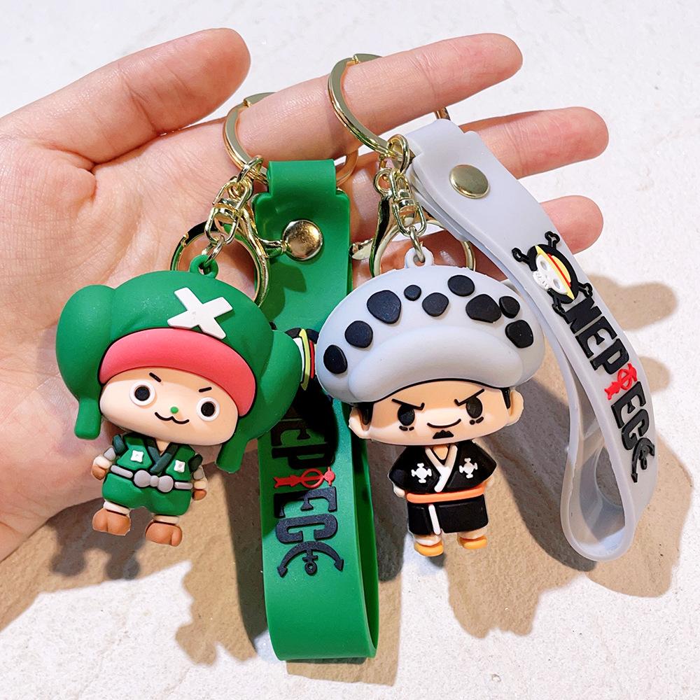 Wholesale One Piece Anime Keychain Cartoon Monkey D. Luffy Roronoa Zoro Keyring Doll Bag Car Pendant Chaveiro for Men Women Gift