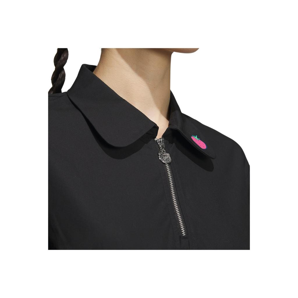 Lotso Bear Co-Branded Collection Pure Color Sporty Polo Collar Pullover Short Sleeve Dress Women Dress Black IP4022