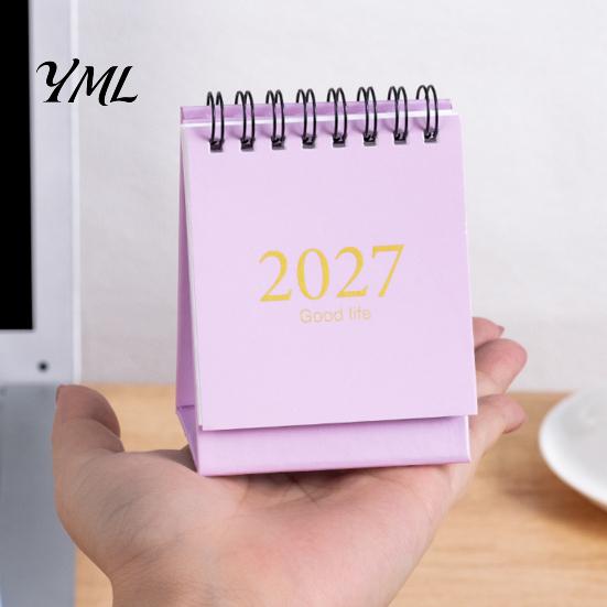 Desktop Organizer with Stickers 2027-2028 Mini Standing Flip Desk Calendar, 18 Month Planner from Jan. Academic Year 2027 to Jun. 2028, Pocket