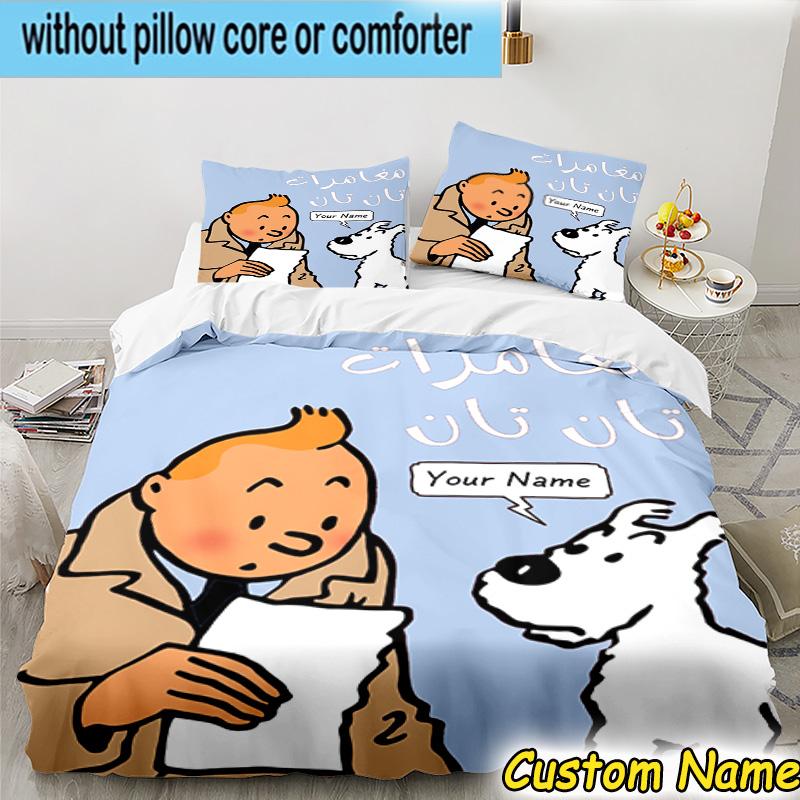 3pcs Custom Name Tintin's Adventure City Bedding Set Includes 1 Duvet Cover & 2 Pillowcases for All Seasons Dormitory Home Decor Christmas gifts
