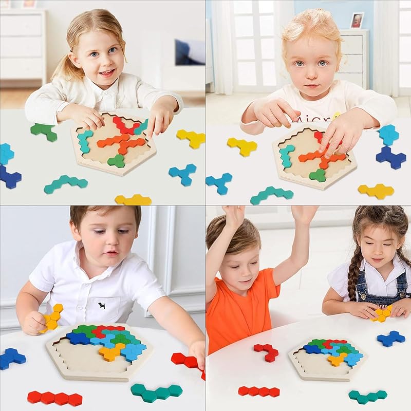SANJAOYEE Wooden Tetris Puzzle, Ages 6-7, Develops Shape Sense with Colors and Shapes, Elementary School Girls and Boys, Birthday Gift, Building