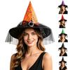 Women's Witch Hat with and Tulle for Halloween Costume Party, Adult Dress-Up Accessory