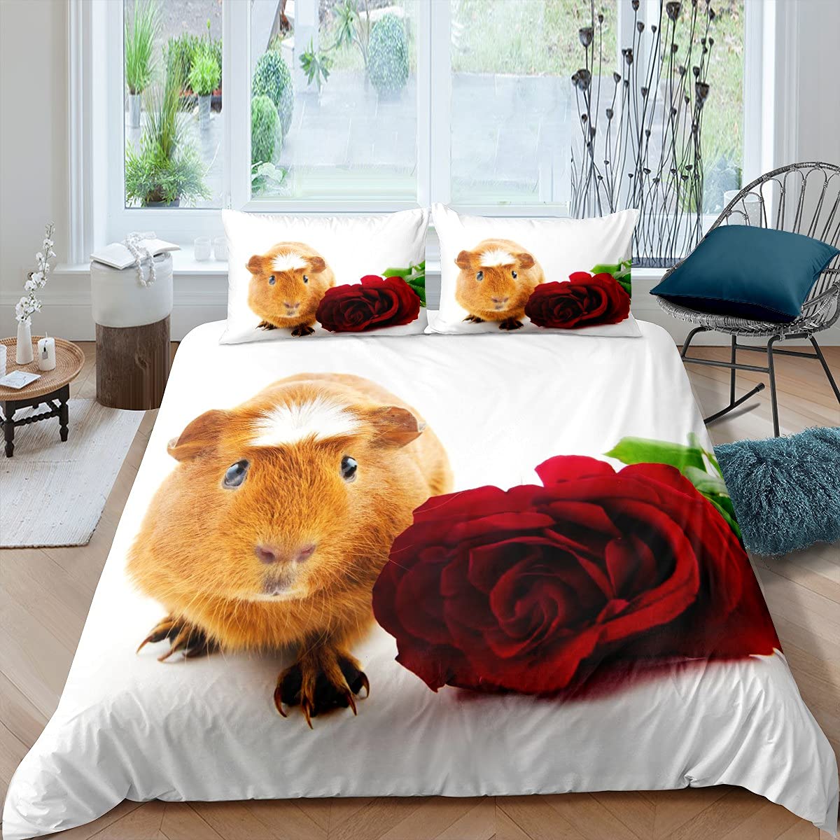 

Guinea Pig Bedding Set Cute Mouse 3D Duvet Cover Animal Comforter Cover For Kids Boys Girls Teen Soft Twin Quilt Cover (135x200cm)