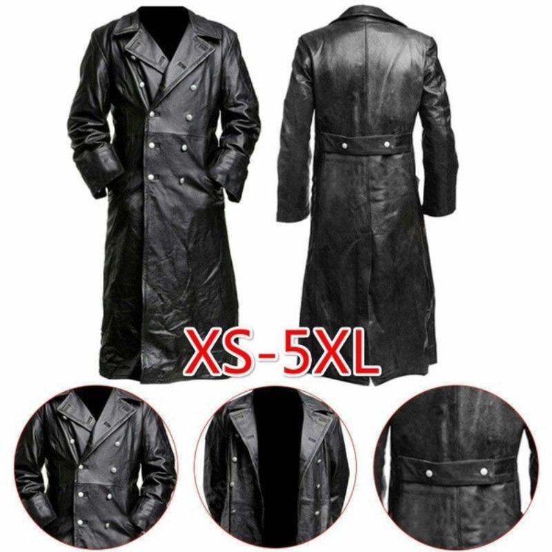 Herren Plus Size Doppelreihiger Leder-Trenchcoat - Europäischer Stil Winterjacke