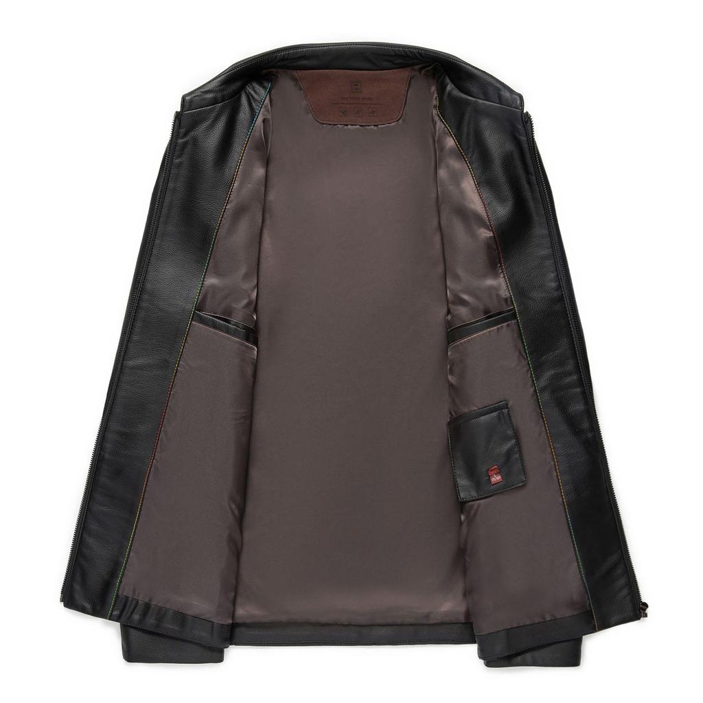Autumn and Winter New Men's Leather Jacket Mid-sized Dad Wear Business Casual Simple Lapel Short Leather Jacket