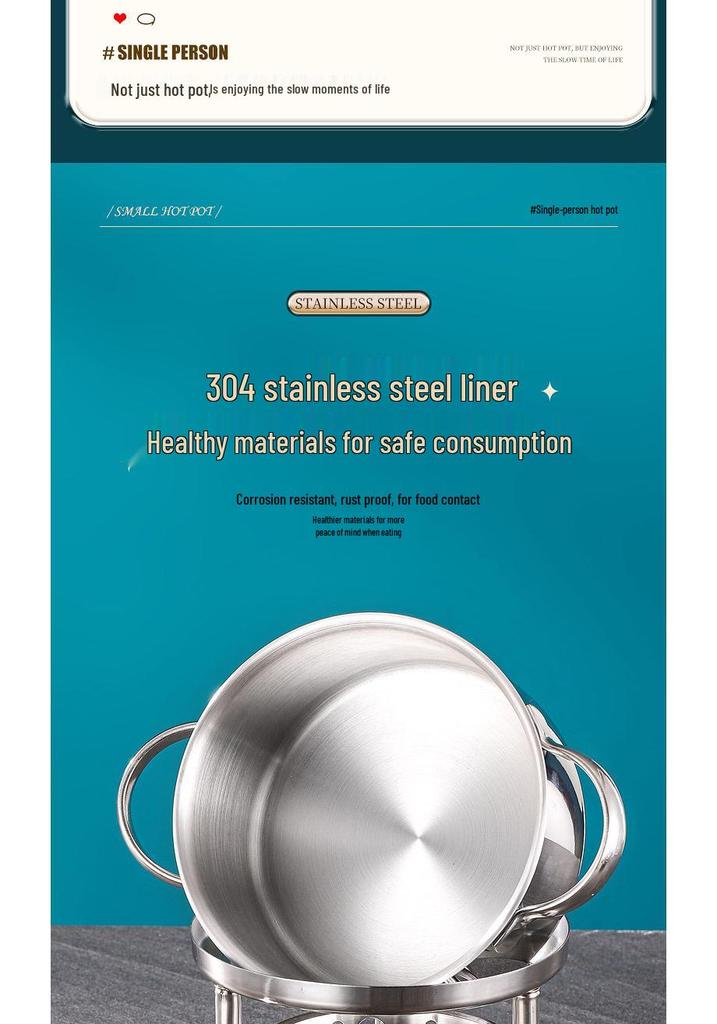 Stainless Steel Single-Person Hot Pot with Alcohol Stove - Portable Self-Service Shabu-Shabu for Home or Restaurant Use