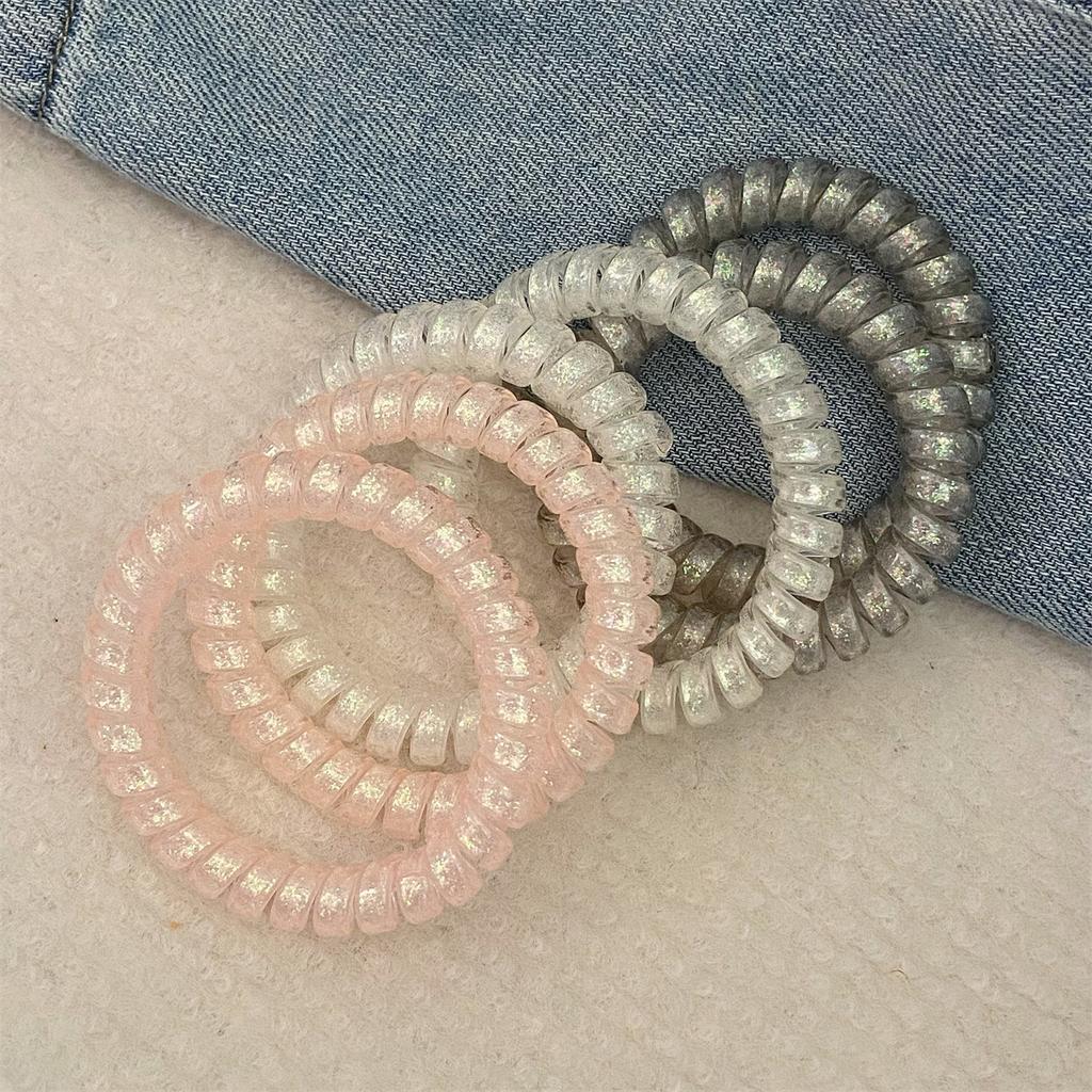 6pcs/set Spiral Hair Ties Glitter Pink Blue Color Telephone Cord Scrunchies Elastic Hair Band Women Hair Accessories