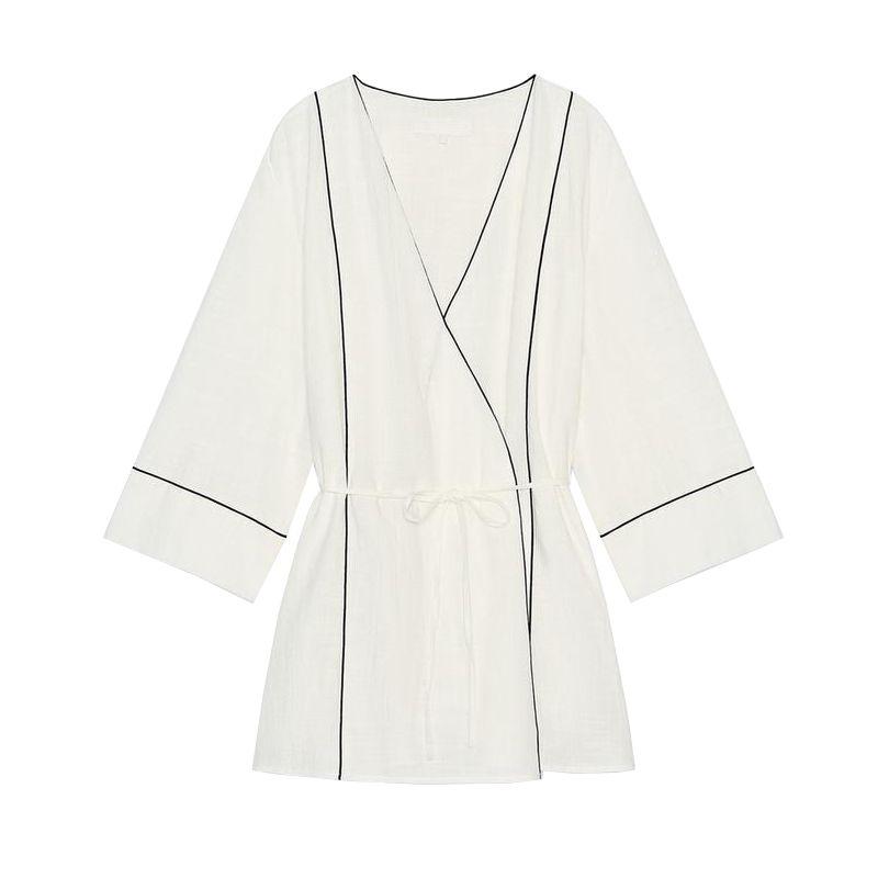 

Za Rolled Asymmetric Design Long sleeve Double Placket Outerwear 8372164 Loose Rolled Wide-Leg Pants 8372264 White Tops XS