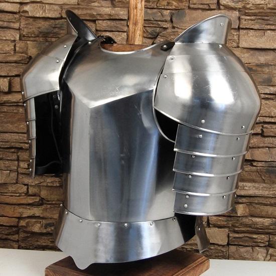 Medieval Hand Forged Knightly Armor Set - Functional Historical Replica 18 Gauge Polished Steel HEMA LARP Cuirass Paldron Set