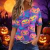 Women's Casual Short Sleeve Halloween & Pumpkin Print Round Neck Pullover T-Shirt Top
