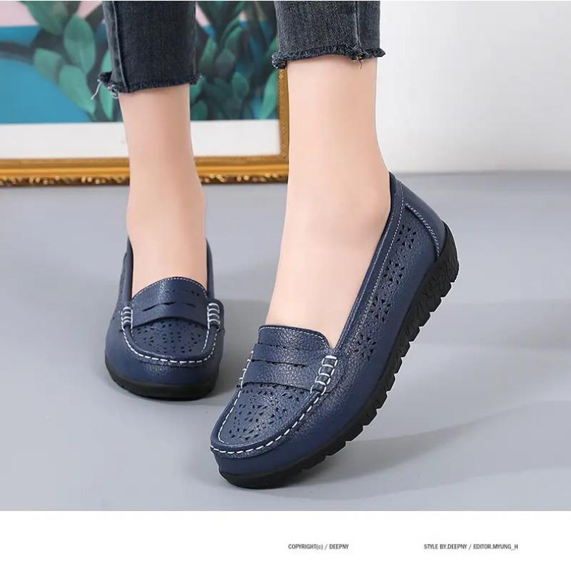 Dámské ležérní kožené mokasíny s výřezy Lehké měkká podrážka Protiskluzové Pohodlné Baleríny
