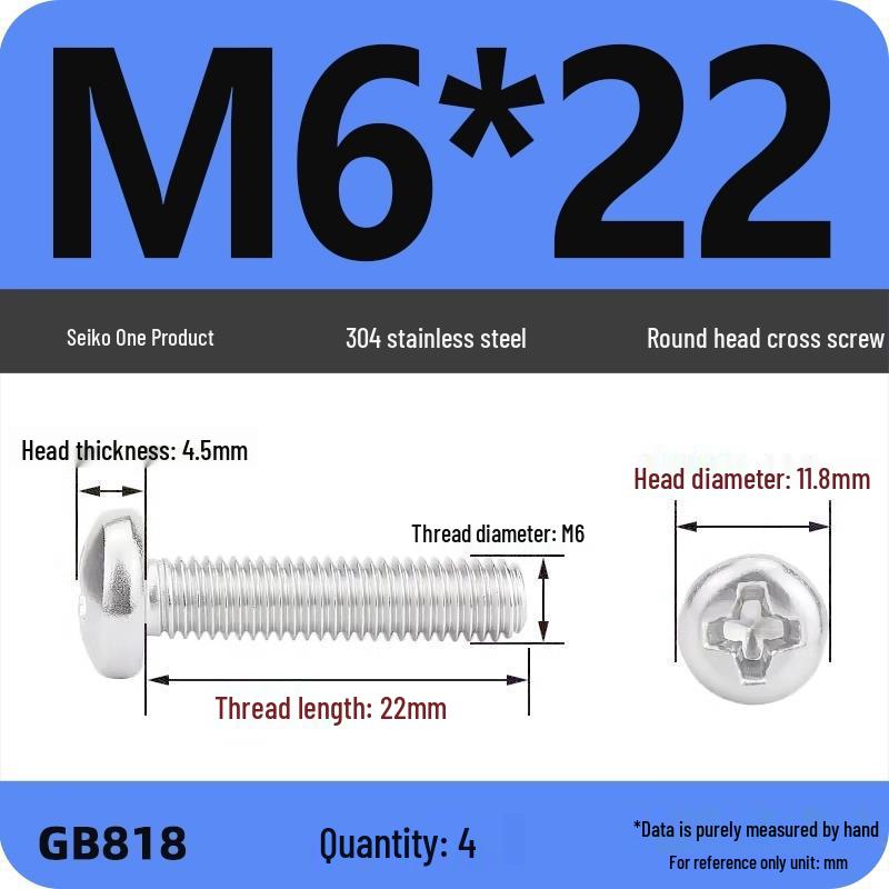 Phillips Pan Head Machine Screws, 304 Stainless Steel, Sizes M1-M10