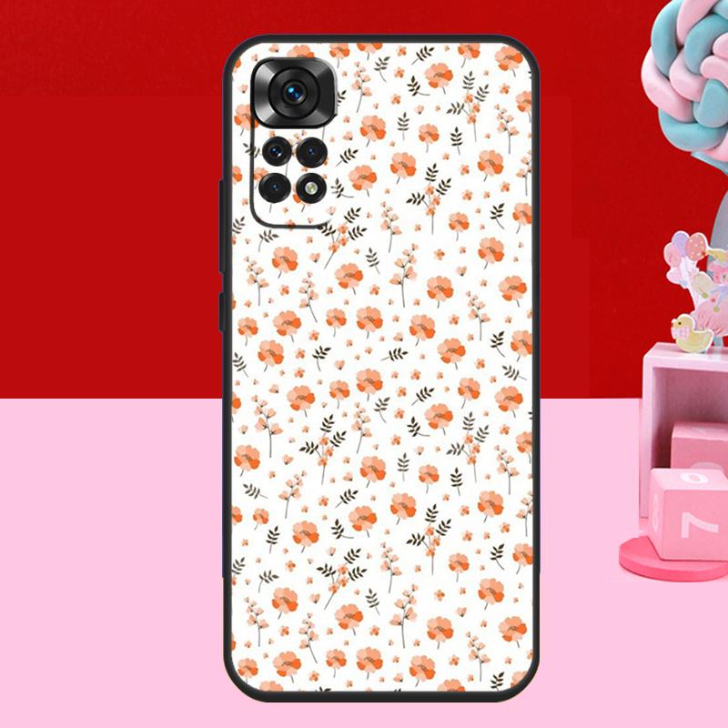 Orange Flower Pattern Case For Xiaomi Redmi Note 13 12 11 10 14 15 Pro Plus Redmi 15 C 14C 10C 12C 13C Soft Cover