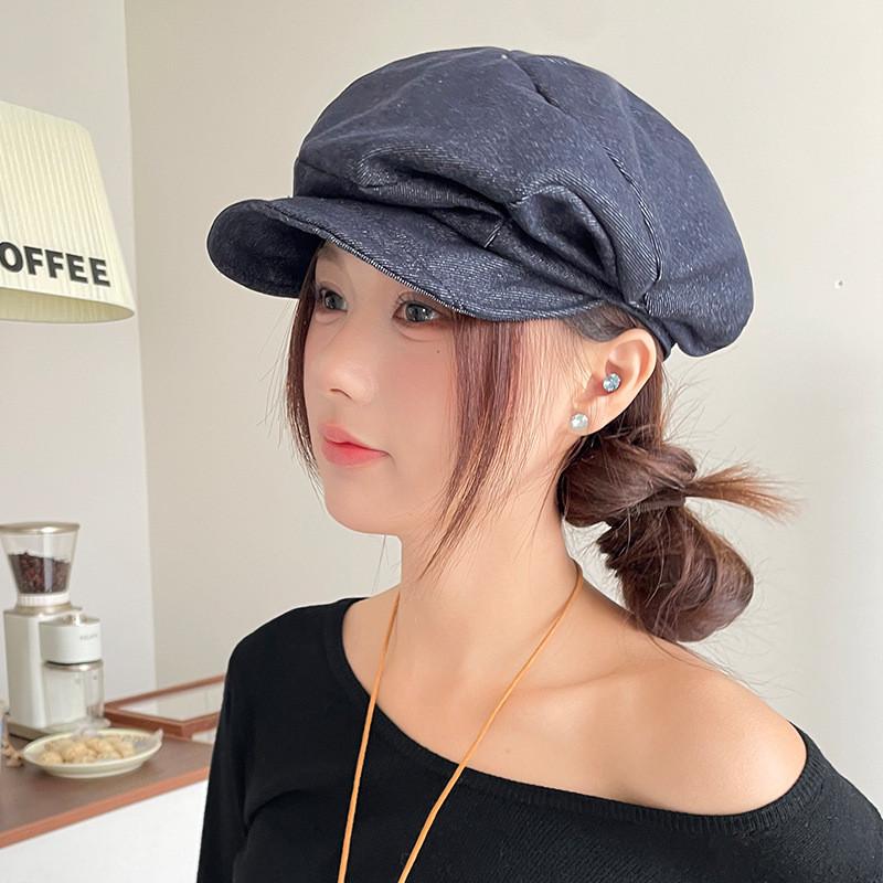 Simple Color Solid Pleated Design Women Casual Summer Sun Shading Beret Denim