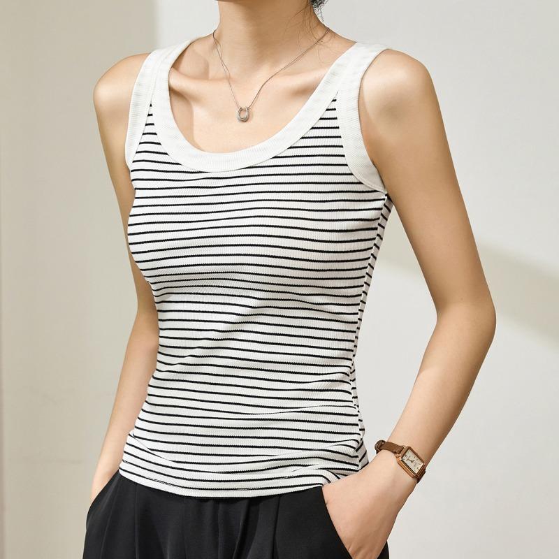 

Женская хлопковая полосатая майка-топ, лето, новинка, для прикрытия боковых частей груди, сотни вариантов ношения поверх нижнего белья XL белый