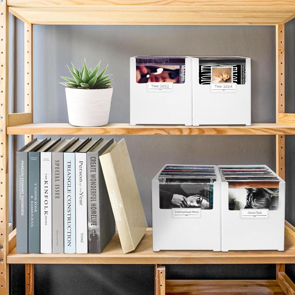 CD Storage Box, Stackable Plastic CD Organizer, Hold Up To 25 CDs, CD Storage Case For Desk And Shelf