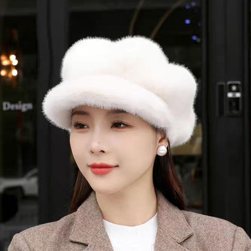 Elegant Plush Beret For Ladies Winter Warm Fleece Beret Fashionable Cloud Octagonal Hat Cold-Proof Woolen Women'S Winter Hat