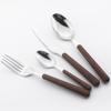 5Pcs Wooden Handle Dinnerware Stainless Steel Mirror Cutlery Set Western Knife Fork Spoon Silverware Tableware Set