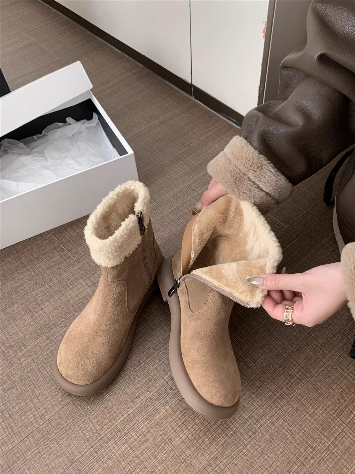 

Зимние ботинки на толстой подошве женские туфли 2024 года осень-зима утолщенные хлопковые ботинки теплые пушистые ботинки короткие ботинки 35 хаки