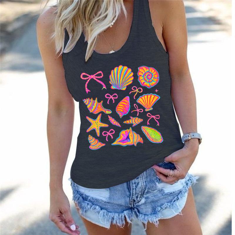 Sommer-Vibes Damen Top Racerback Tanktops Coquette Muschel Grafik Tanktop Damen Küstenreise Sommer-Outfit Tanktops & Camis