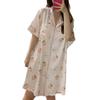 Simple And Sweet Summer Pajamas Women'S Short-Sleeved Lapel Cardigan Peach Print Loungewear Nightdress