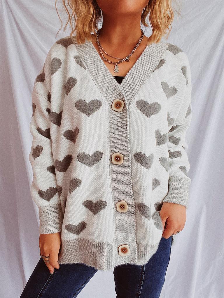 New Winter Valentine's Day Sweater Cardigan Love Knitted Medium Long Sweater Jacket for Women 3555 KTB