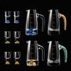 Gold Foil Crystal Mountain Glass Baijiu Decanter Set with Handle - Chinese Style Shot Glasses and Liqueur Cups