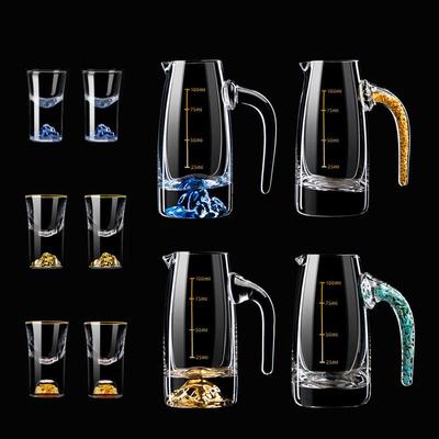Goudfolie Kristallen Berg Glas Baijiu Decanteerset met Handvat - Chinese Stijl Borrelglaasjes en Likeur Glazen