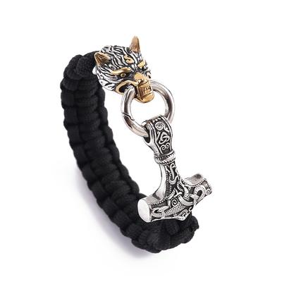 Roestvrij Staal Viking Wolfskop Donderhamer Paracord Armband Mannen Sieraden