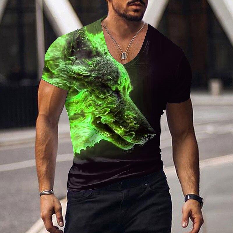 Oversized Animal T-shirt Unisex Black Tees Lion Print Shirts Pattern V-neck Tops Fashion Casual Short Sleeve Summer Unisex's Clothing