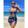 Underwire Women Sexy Swimsuit 2 Piece Swimwear Slim Monokini Chains Print Push Up Bikini Black Blue Green Beachwear Light Luxury