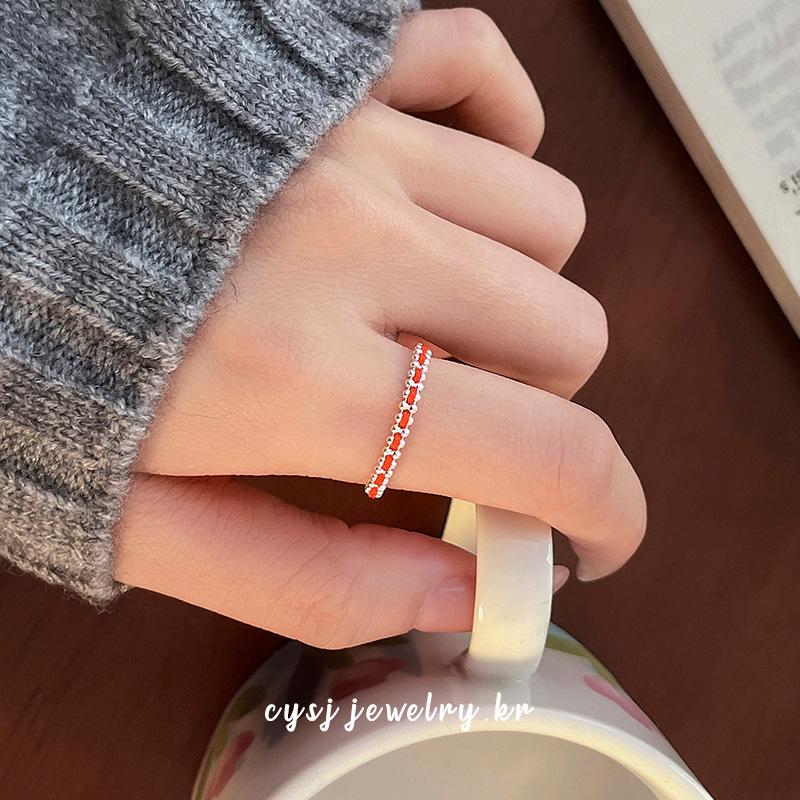 Cuiyan Shijie S925 Silver Korean Style Red Rope Drawstring Ring - Simple Handmade Women's Woven Jewelry