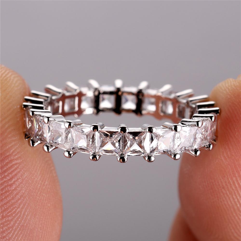 Luxury Female White Zircon Stone Square Finger Ring Vintage  Color Wedding Band Bridal Jewelry For Women
