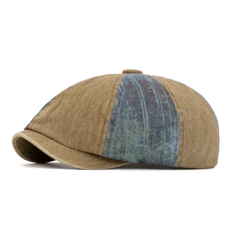 

Мужской берет из джинсовой ткани Color Block British Newboy Cap Peaked Cap Style2 хаки