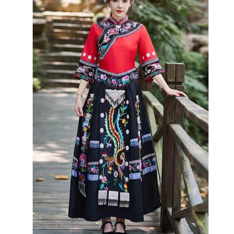 Women s Miao Ethnic Dance Performance Costume Set 4XL