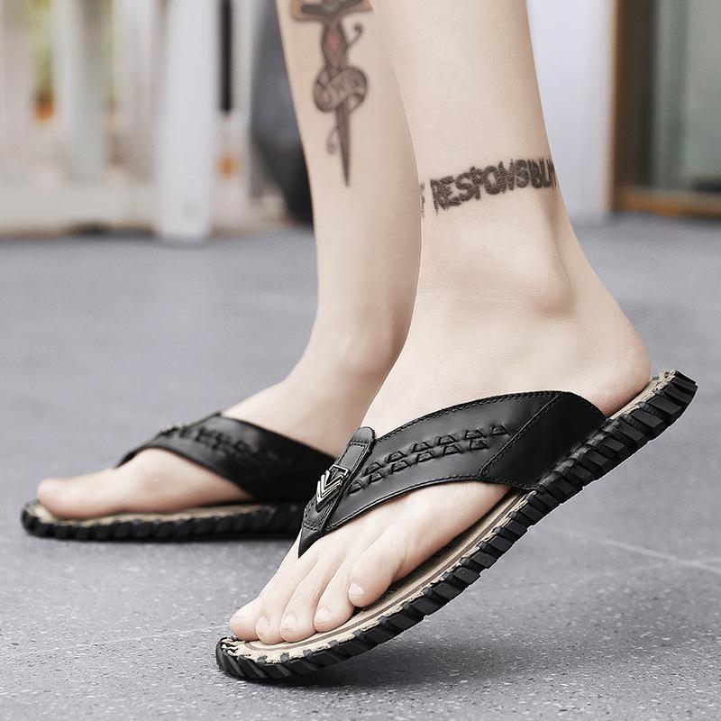 2024 Trend Summer Men Flip Flops Slippers Handmade Leather Light Comfortable Beach Flats Indoor Sliper Outdoor Men's Flip Flop