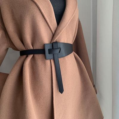 Designer Belts for Women High Quality Knot Soft Pu Leather Long Cummerbunds Wide Coat Femme Dress Waistband