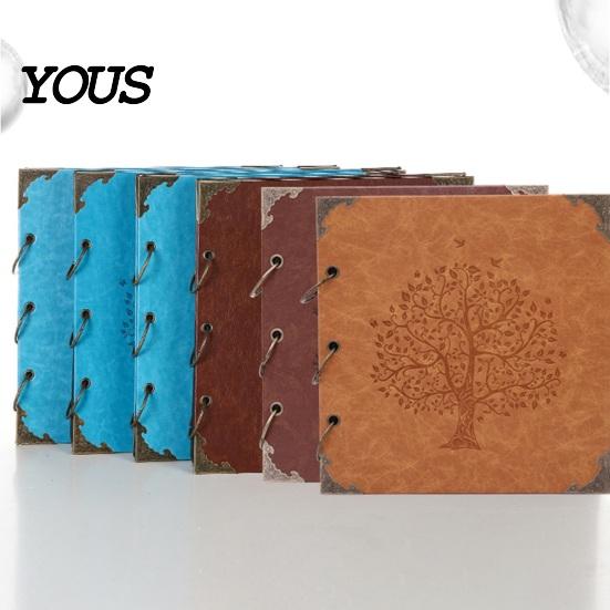Tree of Life Embossed Cover DIY Scrapbook Album, Faux Leather Black Card Photo Album with Metal Corner Guard Ring Binding, Memory Book for Journaling,