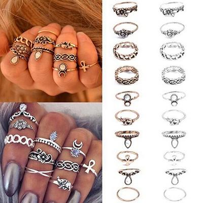Sada 10 ks dámských punkových vintage šperků s dutým květem Midi Knuckle Rings
