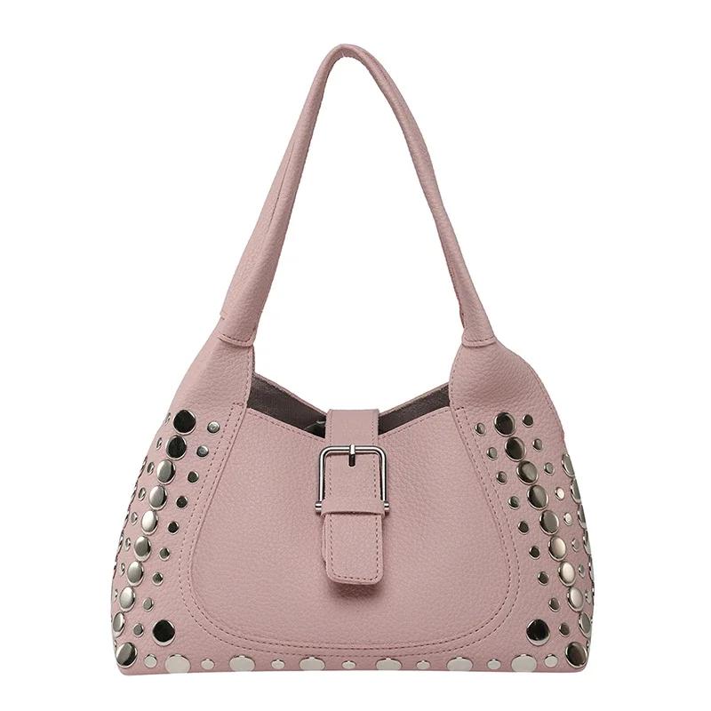 Fashionable Hasp PU Sweet Large Capacity Shoulder Bags for Women 2026 High Quality Rivets Sense of Luxury Commute Style Tote Bag