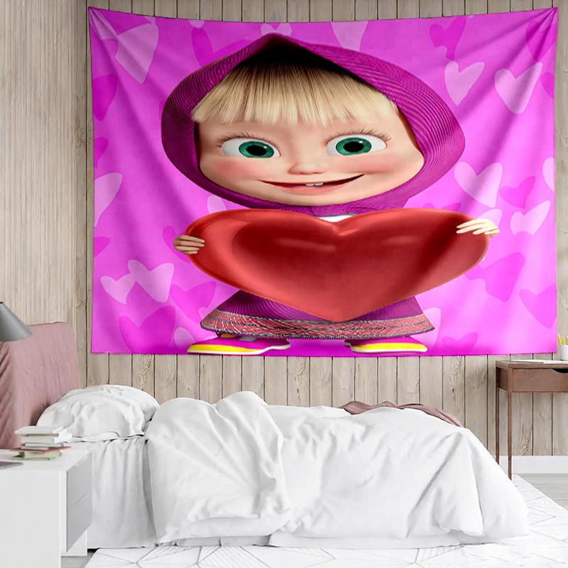 Masha Print Tapestry, Backdrop, Easy Setup, Ideal for Bedroom, Office & Living Room, with Aesthetic Wall Hanging Decor.