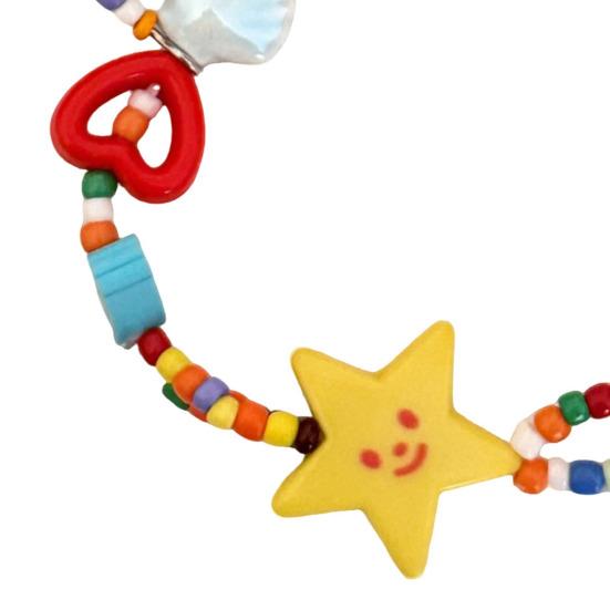 Bracelet Handmade Texture Matching Beads Heart Star Fruit Decor Kids Bracelet Contrasting Color Design Elastic Cord Wristband