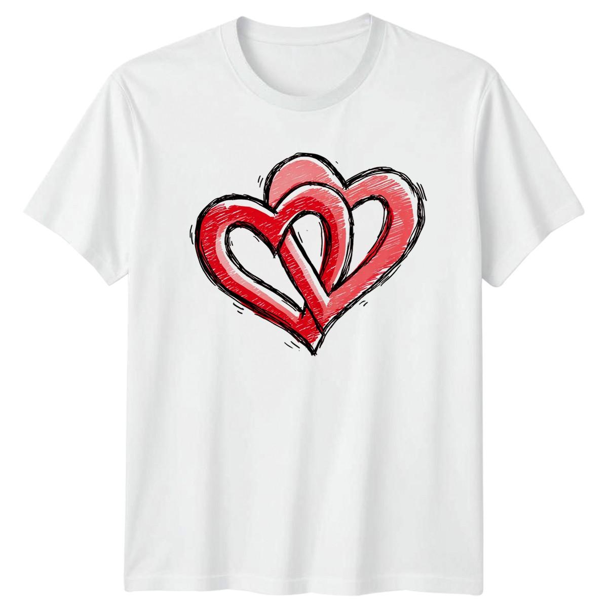 Intertwined Hearts Graphic Sketch Style T-Shirt Romance Love Valentines Day XXXL