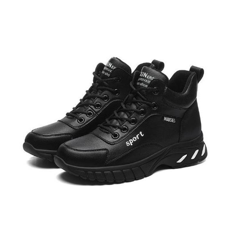 Zwarte Sport Dames Schoenen voor Herfst en Winter Leer Waterdicht en Antislip Keuken Moeder Werk Schoenen Plus Fluweel Katoenen Schoenen voor Dames