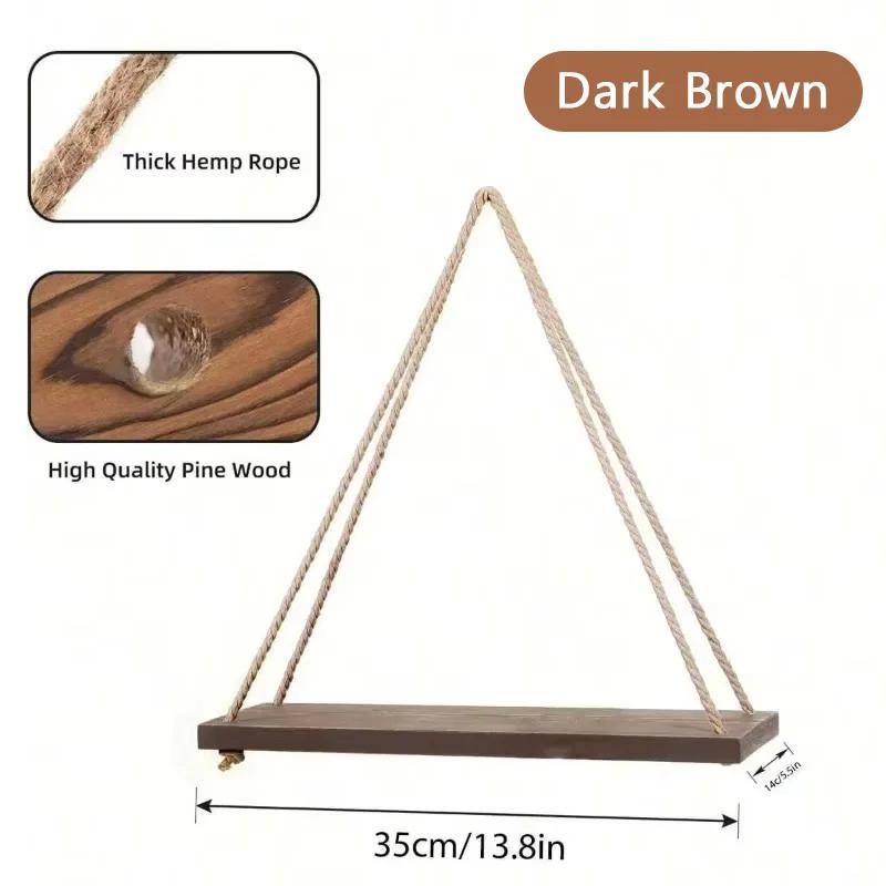 1 szt. Drewniana huśtawka wisząca lina konopna półka ścienna montowana pływająca dom salon roślina doniczka taca do przechowywania dekoracja ogrodu