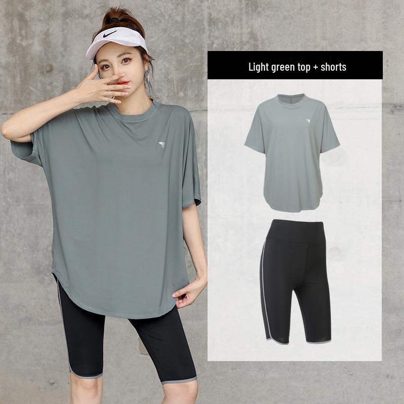 Women's Plus Size Yoga Set: Loose Short Sleeve T-Shirt & Gym Shorts