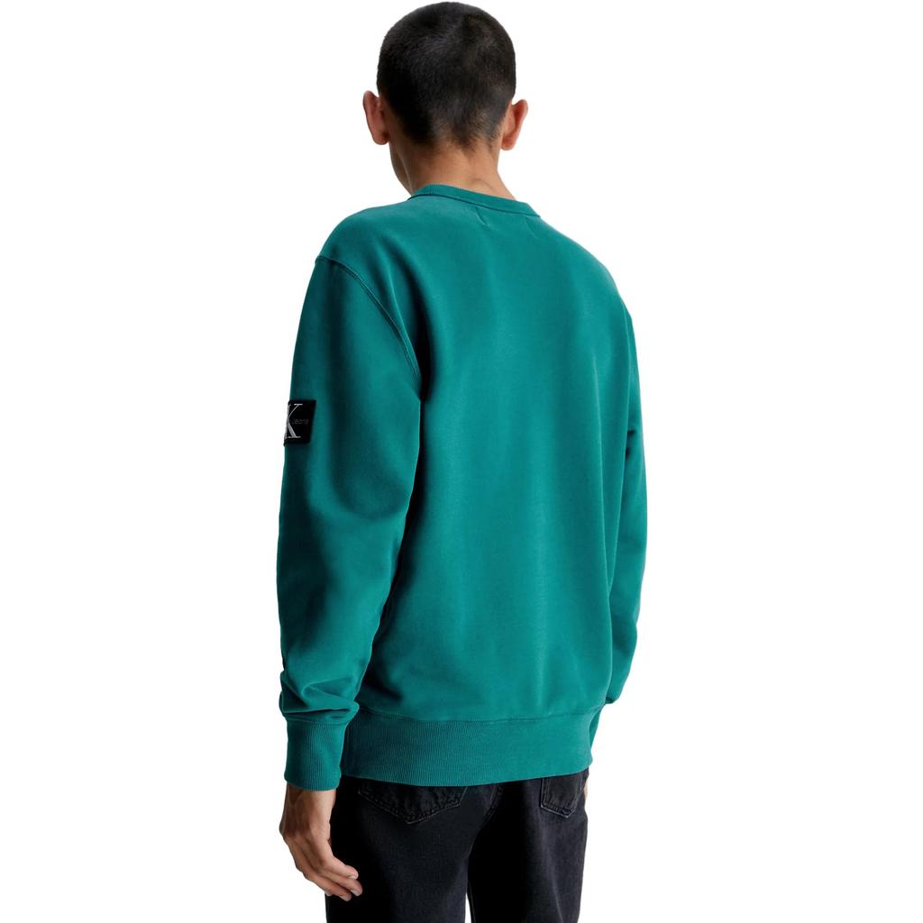 Calvin Klein Logo Badge Solid Loose Fit Crew Neck Long Sleeve Sweater Men sweater Deep-Sea-Blue J30J323426-CA4